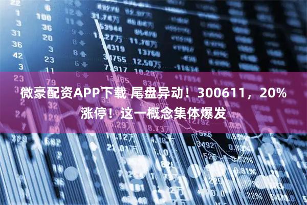 微豪配资APP下载 尾盘异动！300611，20%涨停！这一概念集体爆发